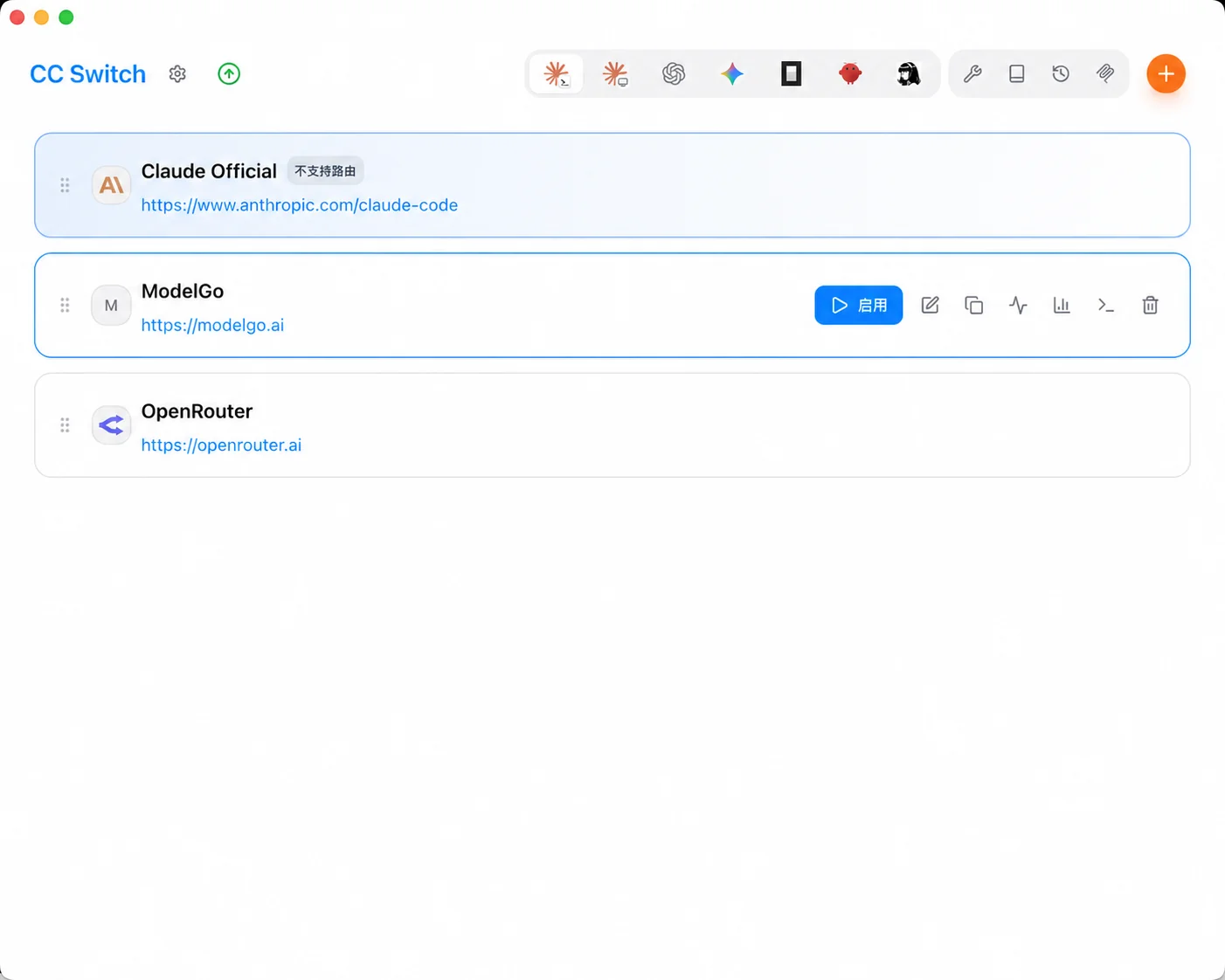 Enable the ModelGo profile in CC Switch