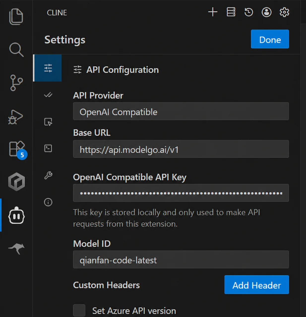 Open Cline API Configuration