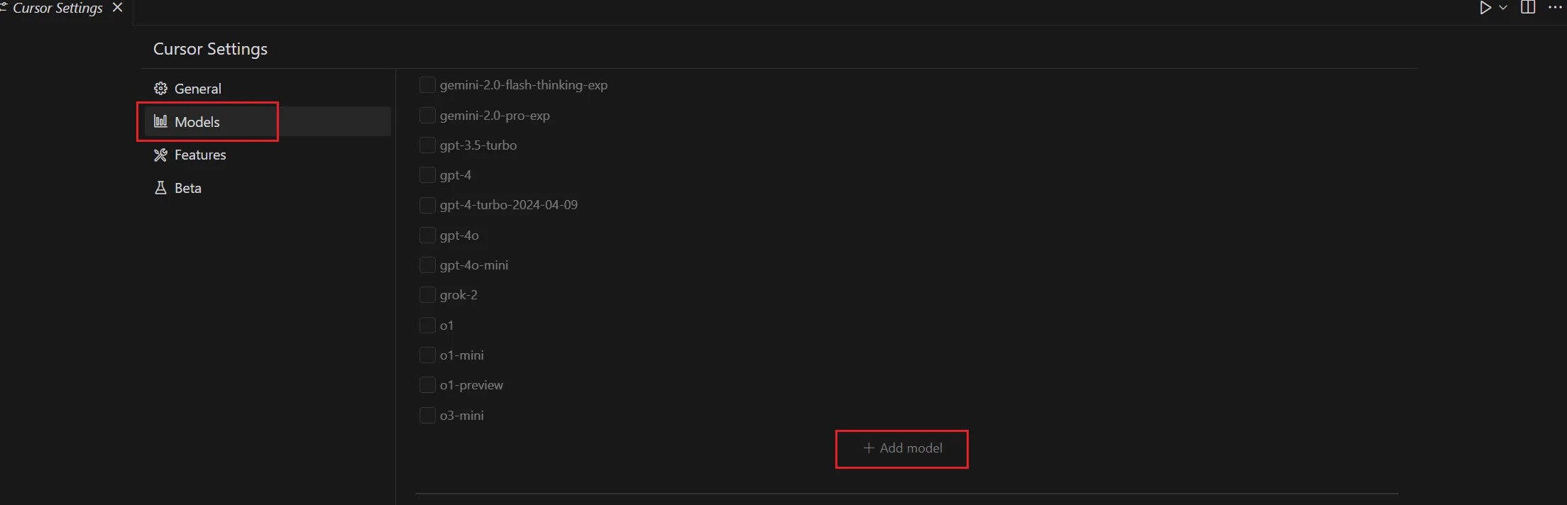 Add a model in Cursor