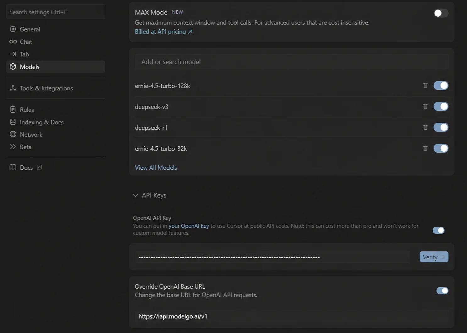 Configure the ModelGo endpoint in Cursor