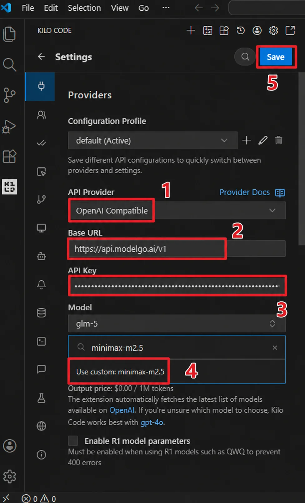 Kilo Code VS Code configuration