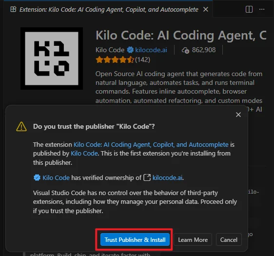 Trust the Kilo Code publisher
