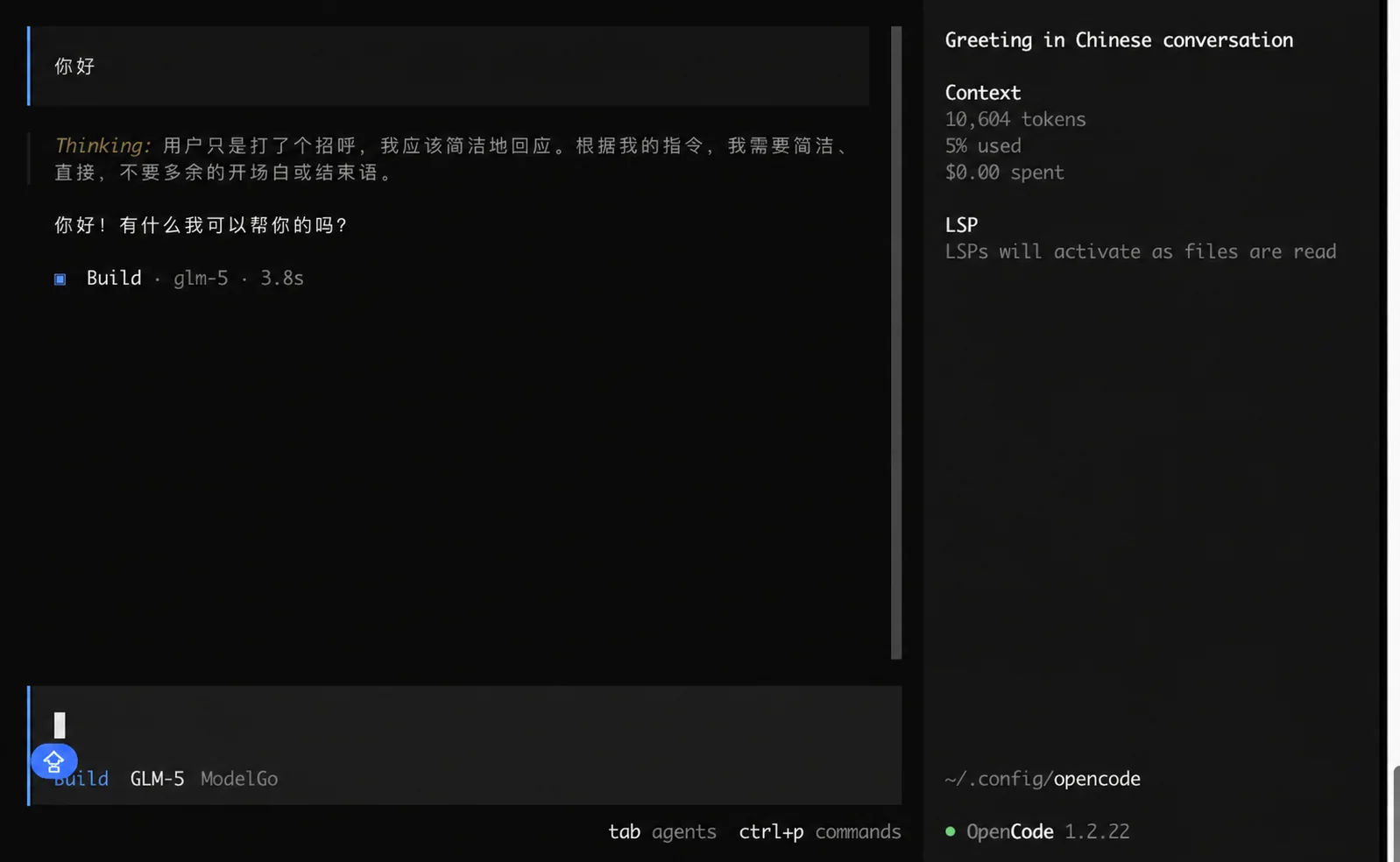 Start a chat with ModelGo in OpenCode