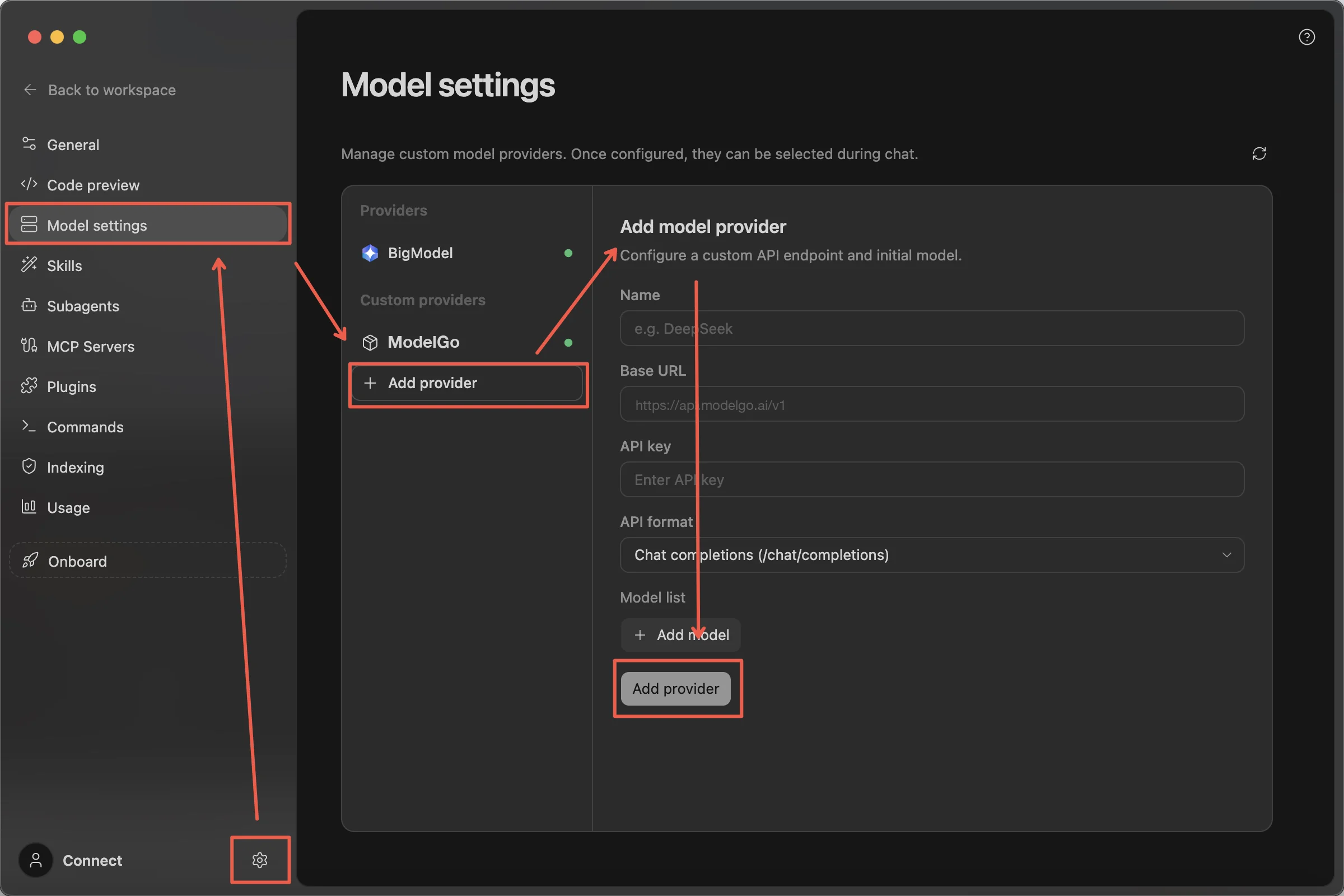 ModelGo provider settings